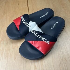 Nautica Men’s Black Logo Embossed Slides Sandals Size 10 Beach Pool Shoes